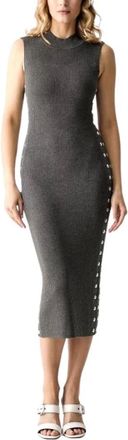 Karl Lagerfeld B3W13041 Gebreide Midi Jurk - Dames - Kleedjes - Grijs - M - Leer - Kleedjes