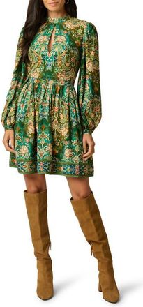 Adrianna Papell Print Mock Neck Long Sleeve Minidress in Olive Multi at Nordstrom, Size 12