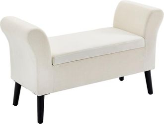 HOMCOM Homcom - Ba&uacute;l De Almacenaje Para Dormitorio Banco De Almacenamiento Con Tapa Abatible Reposabrazos Y Patas De Madera Para Sal&oacute;n 111,5x41x65 Cm Crema