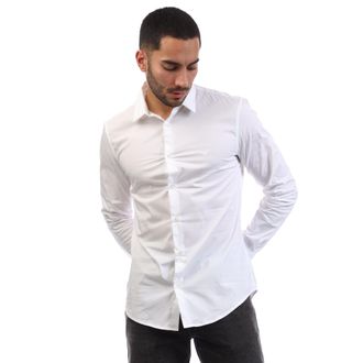 Emporio Armani Mens Stretch Nylon-Blend Shirt in White Cotton - Size X-Small