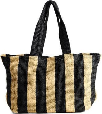 Topshop Selia Stripe Straw Tote in Black at Nordstrom