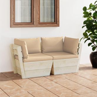 vidaXL Sof&aacute; De Palets De Jard&iacute;n 2 Plazas Con Cojines Madera De Abeto Vidaxl