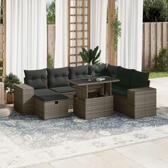 vidaXL Set De Sof&aacute;s De Jard&iacute;n Y Cojines 8 Piezas Rat&aacute;n Sint&eacute;tico Gris Vidaxl