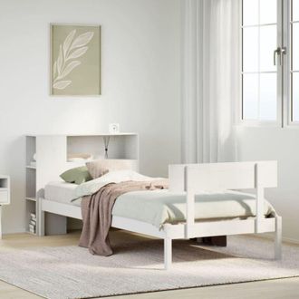 vidaXL Vidaxl - Cama Con Estanter&iacute;a Sin Colch&oacute;n Madera Maciza Blanco 90x200 Cm