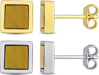 Amour Mens 2-Piece Set 2ct TGW Tigers Eye Square Stud Earrings in Yellow and Sterling Silver