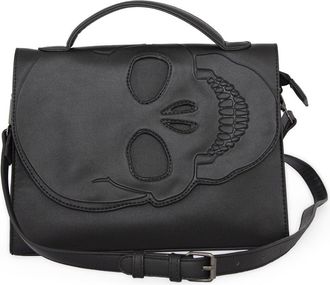 Banned Tenebris Gothic Skull Shoulder Bag with Adjustable Strap, Black and Red, PU Leather, 28 x 20 x 6.5cm (Black)