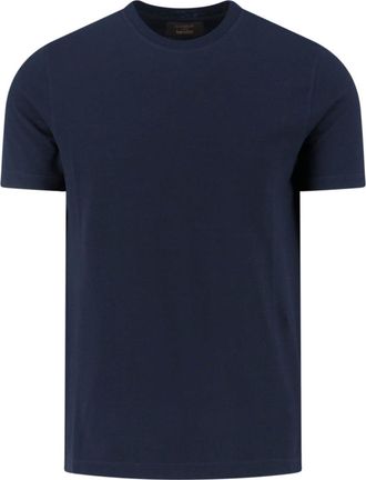 Zanone Navy Blue Cotton T-Shirt With Ribbed Finish