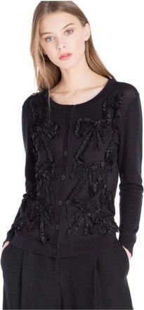 Twinset Zwarte geborduurde cardigan - Dames - Vesten - Zwart - S - Truien & Vesten