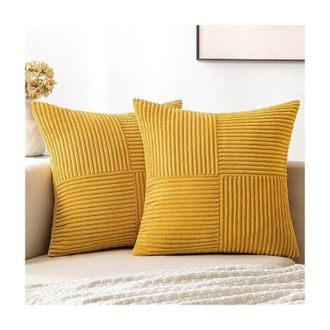 OEM Juego De 4 Fundas De Coj&iacute;n De 45 X 45 Cm - Pana - Estilo Bohemio - Aspecto Est&eacute;tico - Ideal Para Sof&aacute;, Dormitorio Y Sal&oacute;n - Amarillo Brillante -crezuo