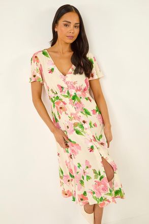Roman Floral Print Button Dress
