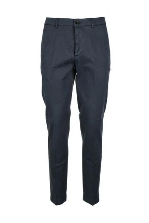 Truenyc Blue Lyocell Cotton Stretch Pants With Tapered Leg And Functional Pockets