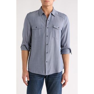 Lucky Brand Herringbone Crossdye Western Long Sleeve Button-Up Shirt in China Blue at Nordstrom Rack, Size Xx-Large