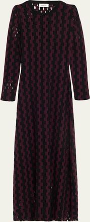 Zankov Natalie Two-Tone Open-Knit Long Sleeve Maxi Dress