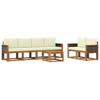 vidaXL Conjunto De Sof&aacute;s De Exterior Con Coj&iacute;n 6 Pcs Natural Y Crema Vidaxl