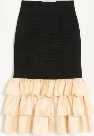 Valentino Gonna Midi In Light Georgette Donna NERO/BETULLA 36