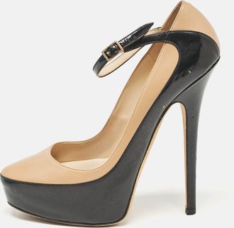 Jimmy Choo London Black/beige Leather And Patent Siskin Platform Pumps