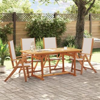 vidaXL Vidaxl - Juego Comedor De Jard&iacute;n 5 Pzas Madera Maciza Acacia Y Textileno