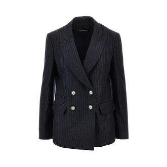 Emporio Armani Double-breasted jas van wolmix met krijtstreep - Dames - Jassen - Blauw - Maat: M Wol