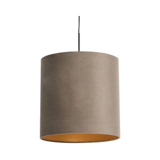 QAZQA R&uacute;stico L&aacute;mpara Colgante Con Pantalla De Terciopelo Topo Con Dorado 40 Cm - Combi Textil /acero Cil&iacute;ndra /alargada /redonda Adecuado Para Led Max. 1 X