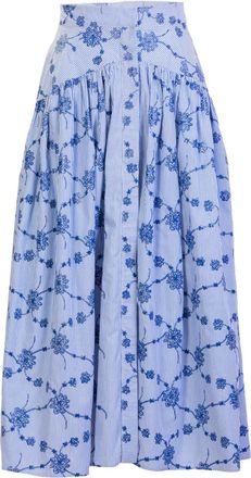 Silvia Tcherassi Narel embroidered striped midi skirt - women - Cotton/Thermoplastic/Polyester - S - Blue