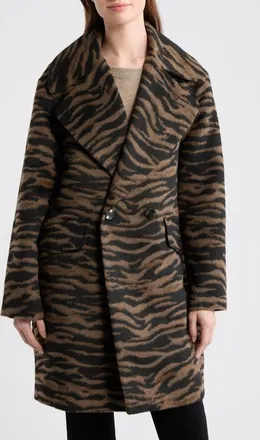 Via Spiga Zebra Print Long Coat in Black Taupe Zebra at Nordstrom, Size Xx-Large