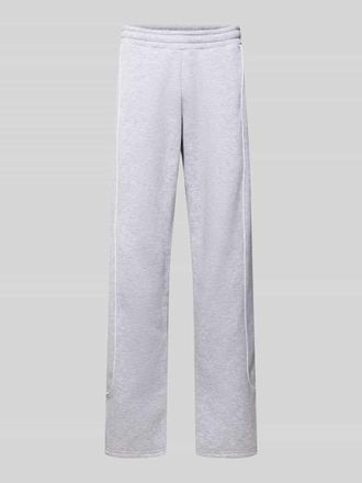 Review Sweatpants mit elastischem Bund und Logo in Hellgrau Melange, Gr&ouml;&szlig;e XXL