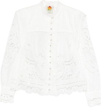 Farm Rio Blouse With Floral Embroidery In White Cotton