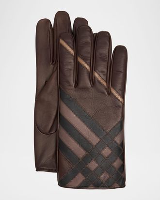 Burberry Men & apos;s Intarsia Check Leather Gloves