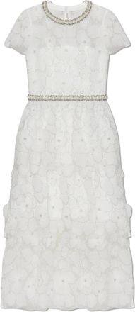 Self Portrait Midi Dresses, female, White, Size: S Dress with Shimmering Appliqués