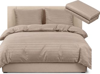 OEM Juego De S&aacute;banas De Hotel Con Estampado Damasco A Rayas De 200x220 Cm + S&aacute;bana Bajera Ajustable Color Capuchino, Beige