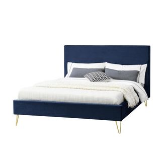 Concept Usine Cama de terciopelo azul y lat&oacute;n de 140