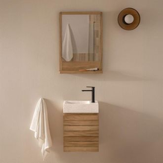 Sklum Conjunto De Mueble De Ba&ntilde;o En Madera De Teca Con Lavabo Integrado En Cemento Napier Sklum