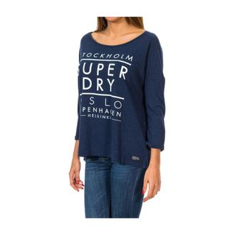 Superdry Ronde hals 3/4 mouw jersey top - Dames - Sweatshirts - Blauw - 2XS - Katoen - Hoodies & sweatvesten