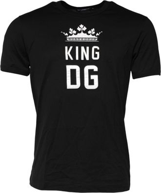 Dolce & Gabbana Black DG King Crown Cotton Crew Neck Mens T-shirt