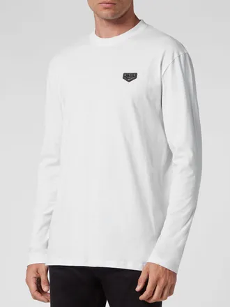 Philipp Plein T-shirt a maniche lunghe in cotone con patch logo applicato