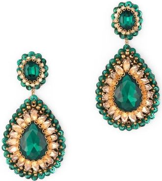 Deepa Gurnani Sisina Crystal Teardrop Earrings in Emerald at Nordstrom