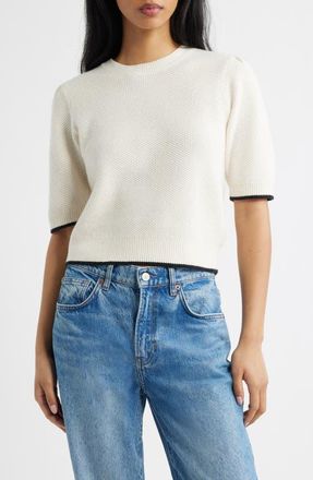 Madewell Puff Sleeve Textured Sweater in Ivory With Black Tipping at Nordstrom, Size Xx-Small