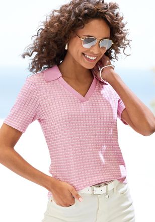 Vivance Poloshirt VIVANCE aus strukturierter Strickqualit&auml;t, Damen, Gr. 32/34, rosa (rose, creme), Strick, Obermaterial: 75% Baumwolle, 25% Polyester, gemuste