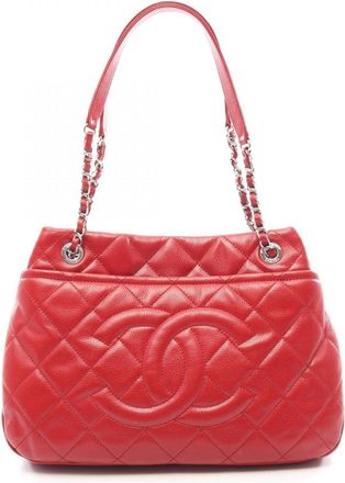Chanel Red Color Grained Calfskin Handbag Tote Bag (Pre-Owned)