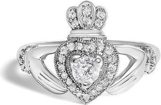 House of Brilliance 14K White Gold 3/8 Cttw Diamond Claddagh Heart Ring at Nordstrom, Size 7