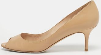 Jimmy Choo London Beige Leather Isabel Peep-Toe Pumps