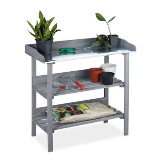 Relaxdays Relaxdays - Mesa Para Huerto Urbano Con Tres Estantes, Madera, 86 X 92 X 42 Cm, Gris