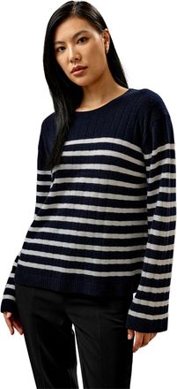 LilySilk Drop-Shoulder Striped Cashmere Sweater for Women