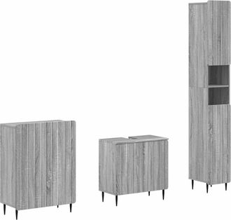 vidaXL Juego De Armarios De Ba&ntilde;o De 3 Piezas Zwolle Sonoma Gris Vidaxl