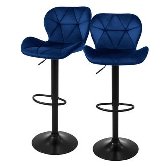 ML Design Ml-design - Set 2x Taburetes De Bar De Terciopelo Azul, Sillas De Mostrador Giratorias 360&deg; Tapizadas Con Altura Regulable 63 - 83 Cm, Asiento De Bist