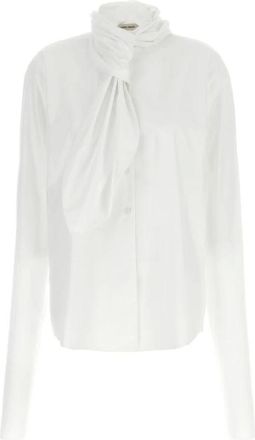 Alberta Ferretti Overhemden, Dames, Wit, S, Katoen, Witte Poplin Shirt met Lavallière Kraag