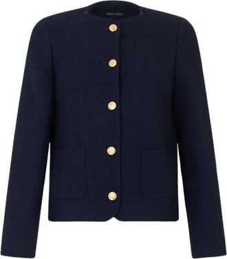 Brooks Brothers Collarless Gold Buttons Wool Jacket - Dames - Blazers - Blauw - XL - Wol - Jassen
