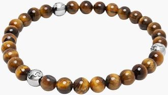 Nialaya Tiger Eye Silver Ball Bracelet in Tiger Eye /Silver at Nordstrom, Size X-Large