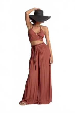 Elan Ella Flowy Pants In Dark Cayenne