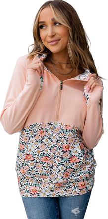Azura Exchange Perzik Bloemen Twee-kleurige Pullover Hemd